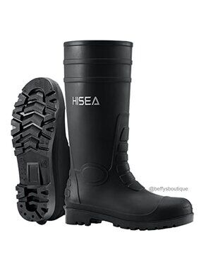Men's Steel-Toe Waterproof Rubber Rain Boots Slip Resistant Work Boots